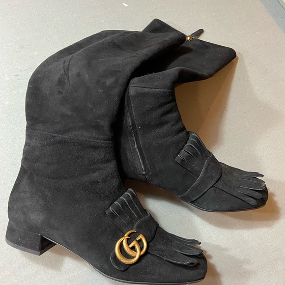 Gucci Marmont Tall Suede Kiltie Boot Black - Picture 3 of 6